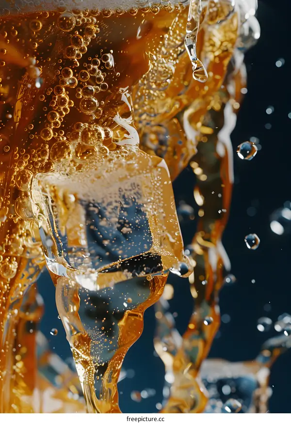 Close up of Ice Cube in Orange Liquid