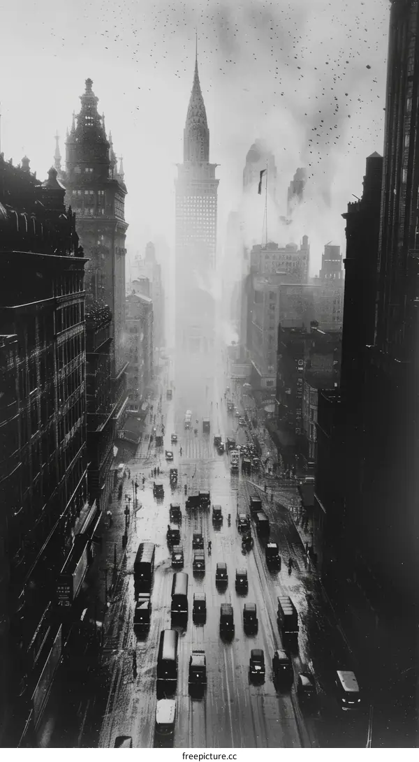 New York City street scene in the rain