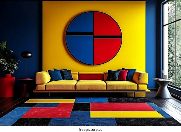 Colorful Interior Design Illustration with Geometric Patterns