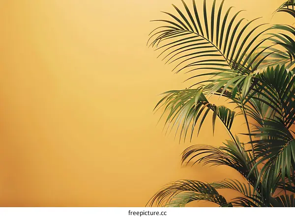 Palm Tree Leaves Against Yellow Wall