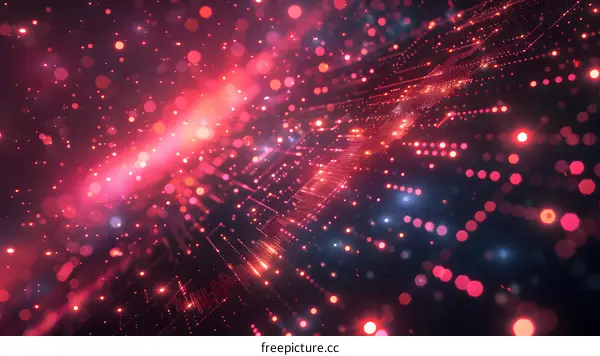 Abstract red and blue glowing particles background