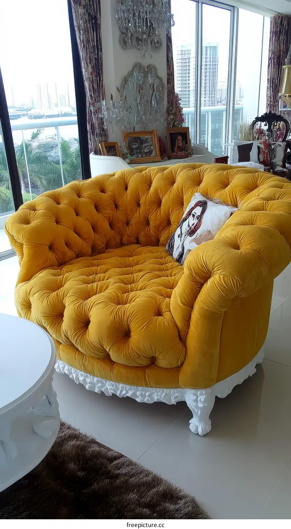 Luxury Mustard Yellow Sectional Sofa with Decorative Accents