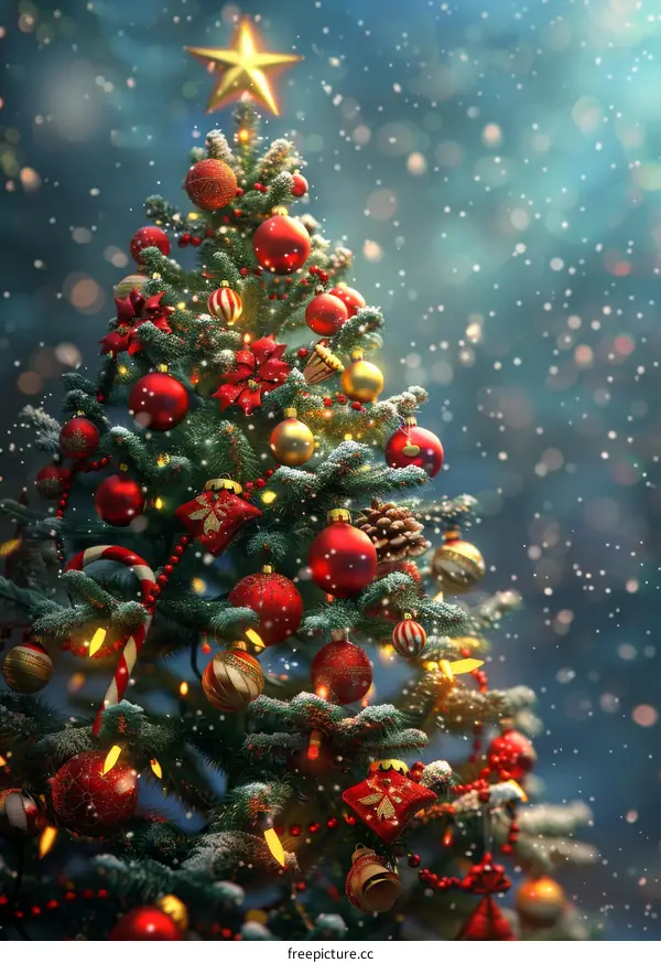 Christmas Tree with Ornaments and Lights