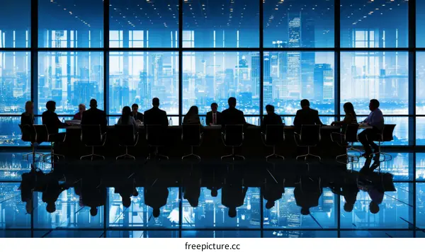 Business people meeting in a modern office building overlooking the city