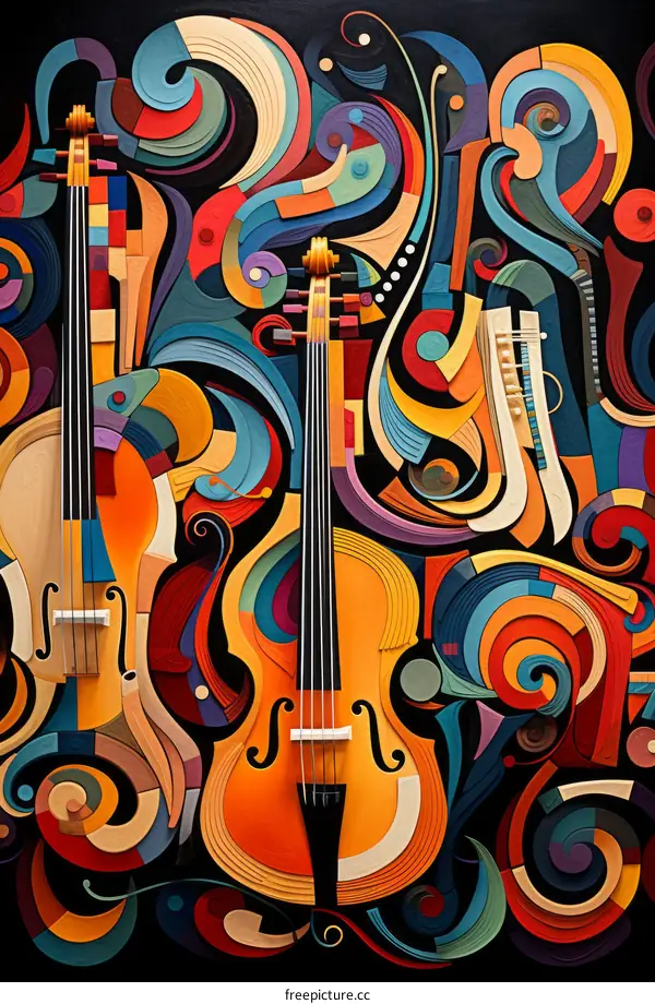 Abstract Violin Painting in Vibrant Colors