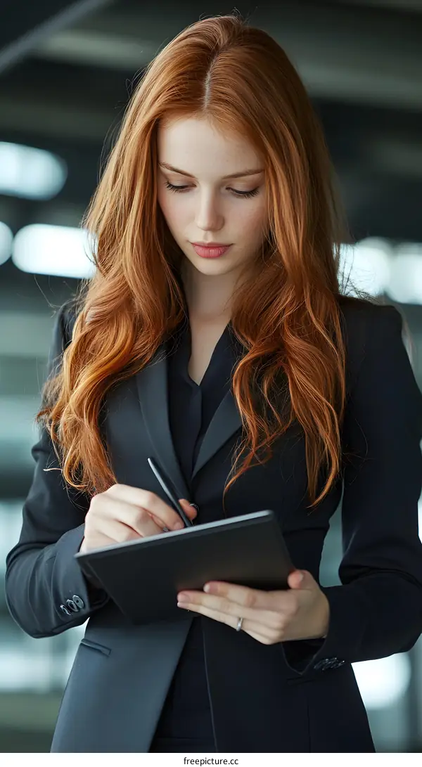 Young Woman in Black Suit Taking Notes in a Meeting