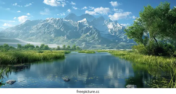 Sunlit Mountain Reflection in Tranquil Lake