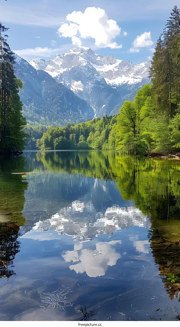 Mountains and lake in spring