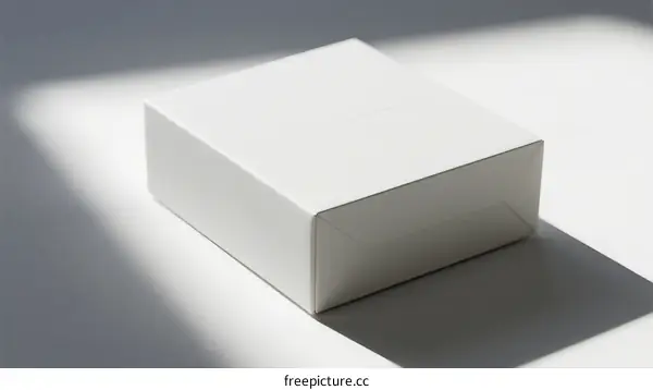 A white cardboard box with shadow on white background