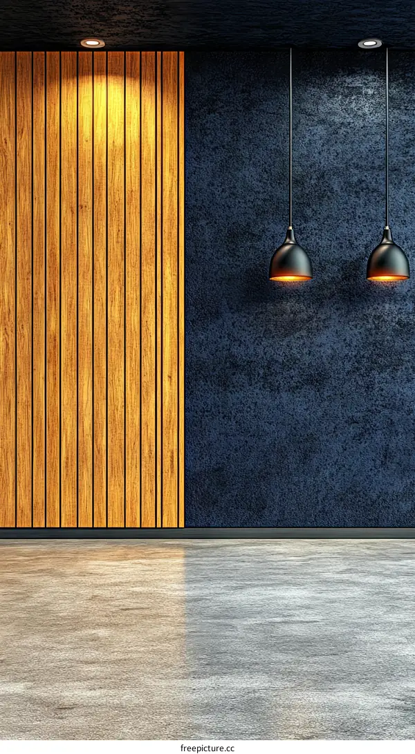 Modern Empty Room with Wooden and Concrete Walls