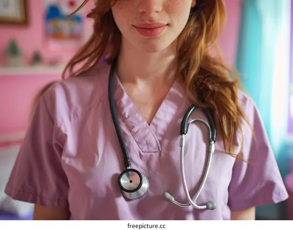 Portrait of a young female doctor or nurse wearing a stethoscope