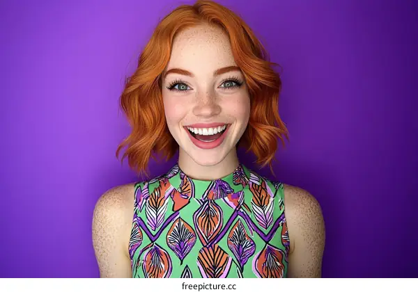 Smiling Woman with Short Red Hair