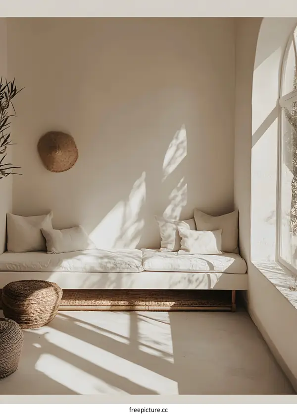 Minimalist Interior Design with White Sofa and Natural Light