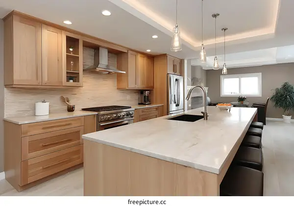Modern Light Beige Kitchen with Island