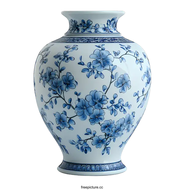 [Transparent Background PNG]Blue and White Porcelain Vase With Floral Design