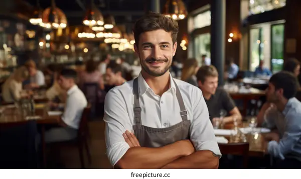 Portrait of a male waiter in a restaurant