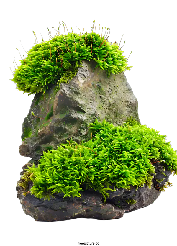 [Transparent Background PNG]Green Moss Growing on Stone Isolated on White Background