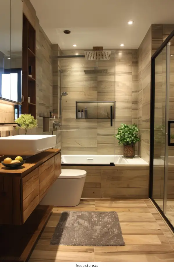 Modern Wooden Bathroom Design with Bathtub