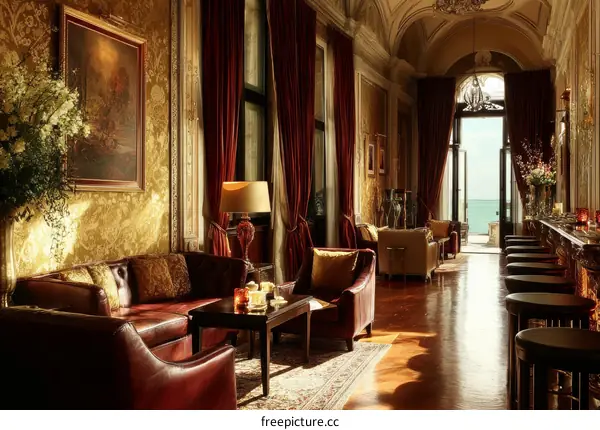 Luxury Venetian Interior Lounge with Bar Area