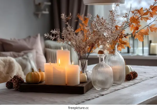 Autumnal Table Setting with Candles and Decor