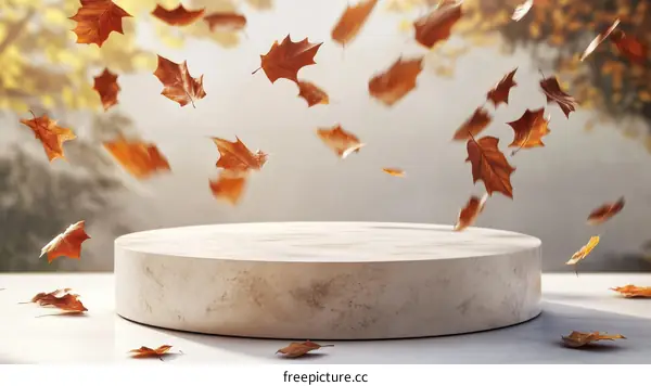 Autumn Leaves Floating Over a Display Platform
