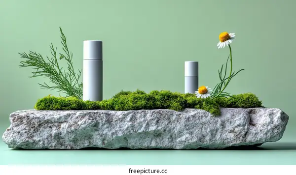 Cosmetic Products Display on Natural Stone