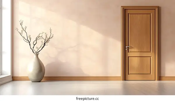 Empty Room Interior Design with a Wooden Door