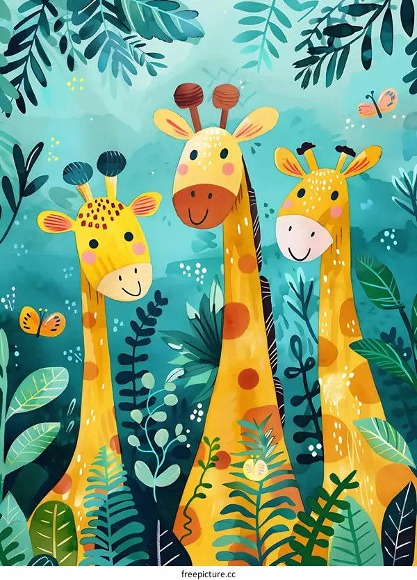 Three Giraffes in a Lush Jungle