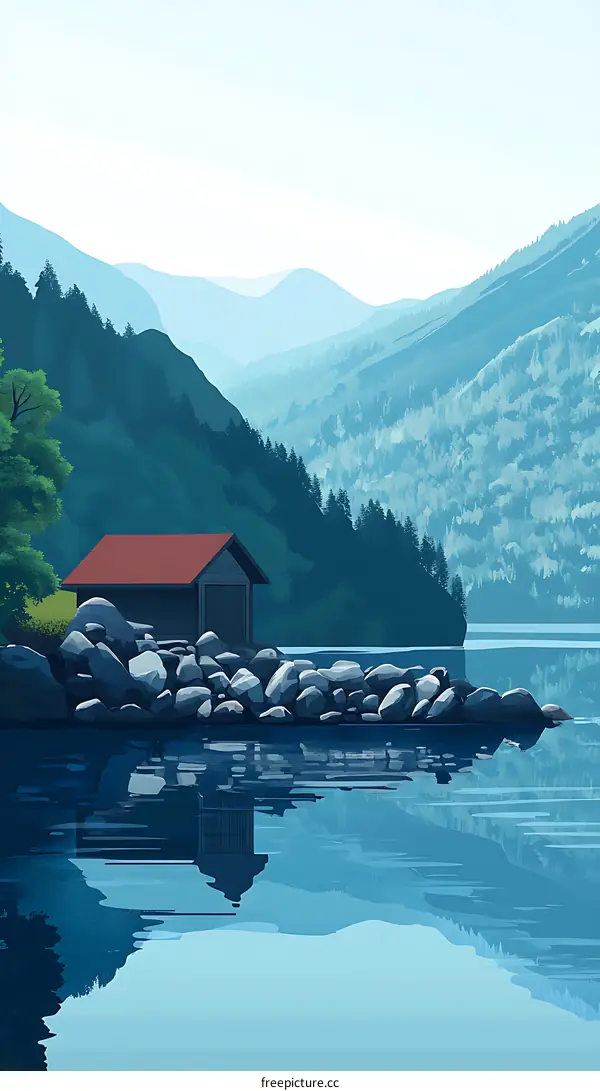 Cabin on the Lake in Mountains