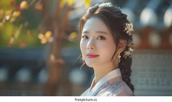 Portrait of a young Korean woman in Hanbok