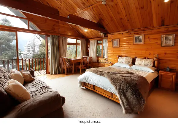 Cozy Mountain Cabin Bedroom with Panoramic Views