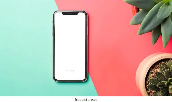 Blank Screen Smartphone Mockup with Succulents on Colorful Background