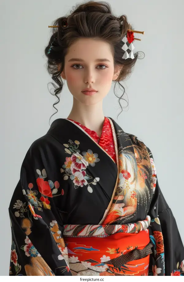 Portrait of a Japanese Woman in Traditional Kimono