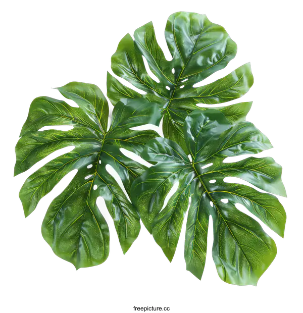 [Transparent Background PNG]Green Monstera Leaves on transparent background