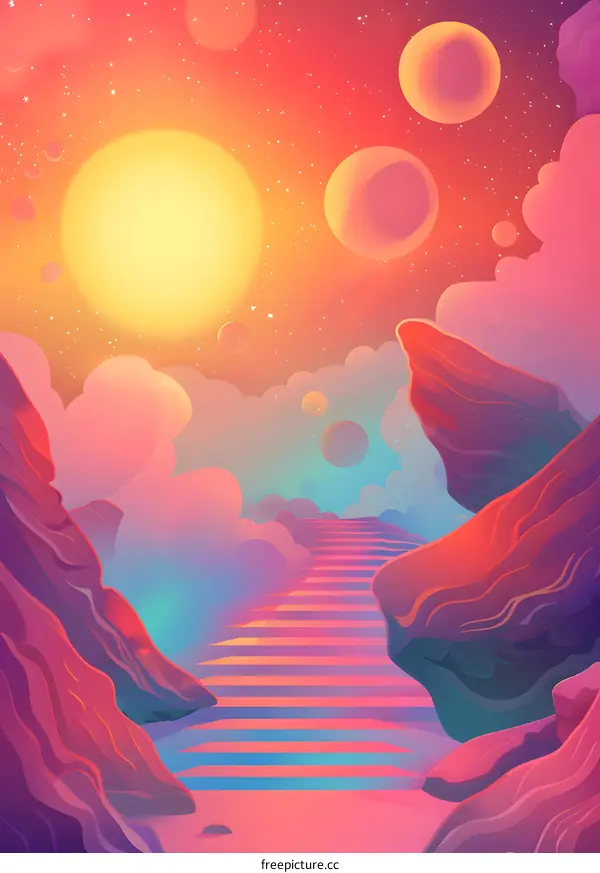 Stairs to the Sky with Pink and Blue Gradient Color Palette