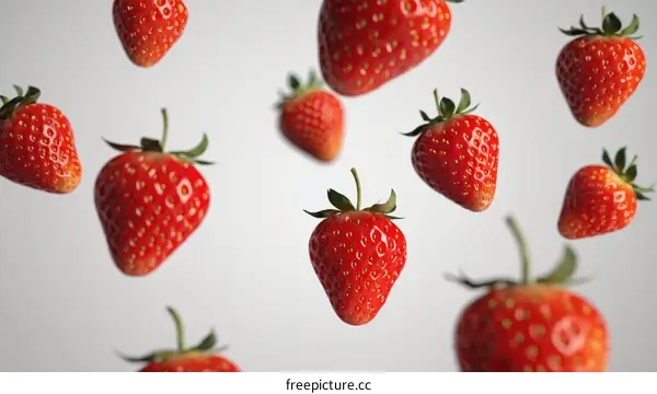 Fresh Strawberries Falling in the Air