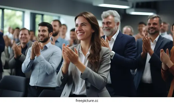 Diverse business team applauding during a meeting