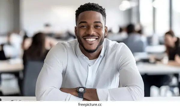 Smiling African American Man in Office