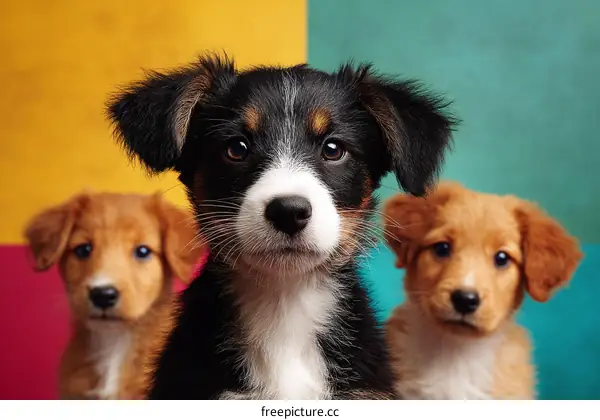 Three Puppies in a Studio Setting