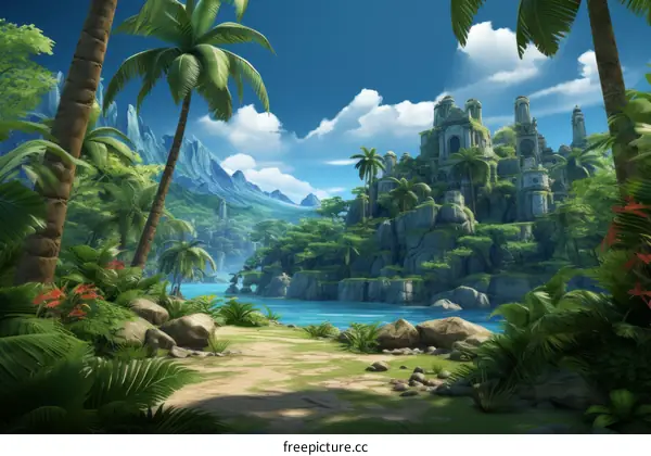 Fantasy Landscape with Overgrown Ruins