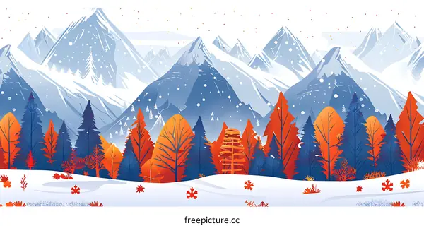 Winter Mountain Landscape Illustration