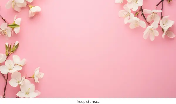 White Blossoms on Pink Background Floral Spring
