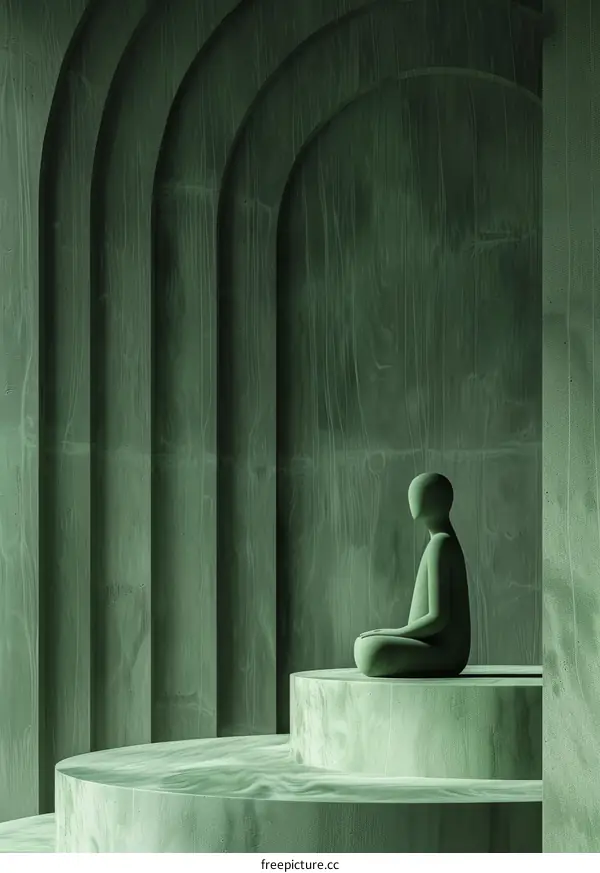Abstract Interior Scene with Meditation Figure