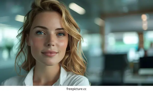 portrait of a beautiful young woman with blonde hair and blue eyes