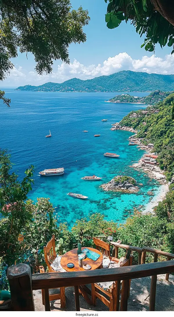 Stunning Tropical Ocean View with a Wooden Table