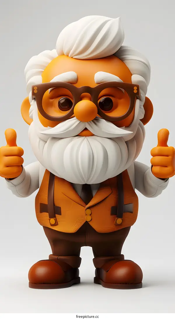 Cartoon Illustration Of  Friendly Old Man Giving Thumbs Up