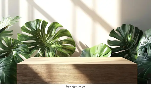 Wooden Display Platform with Tropical Plants