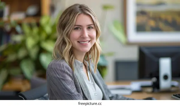 Portrait of a smiling young businesswoman sitting in an office