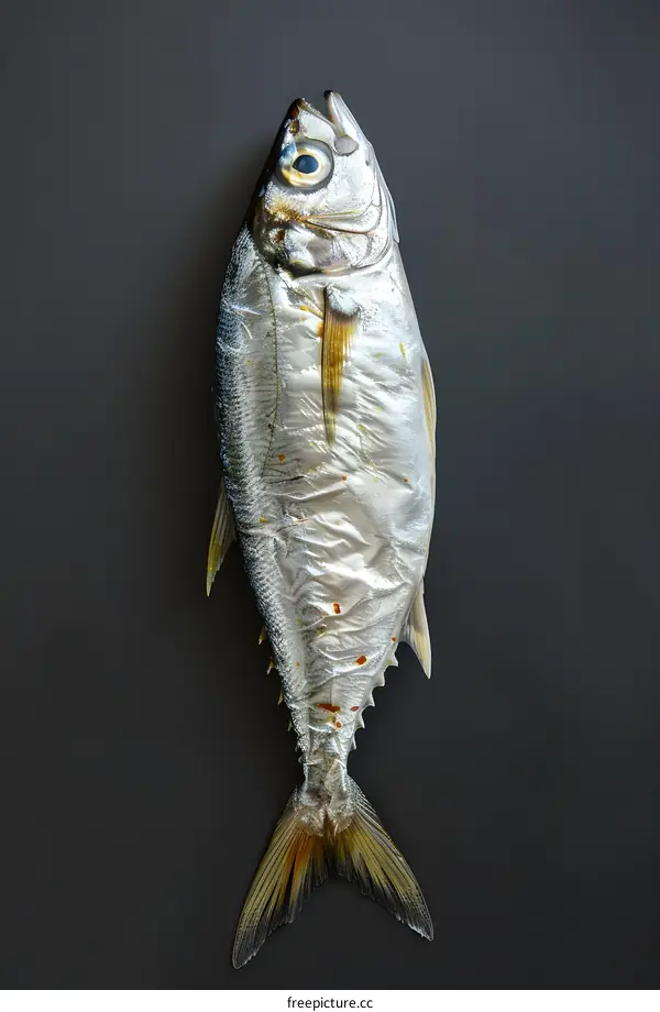 Grilled fish on black background