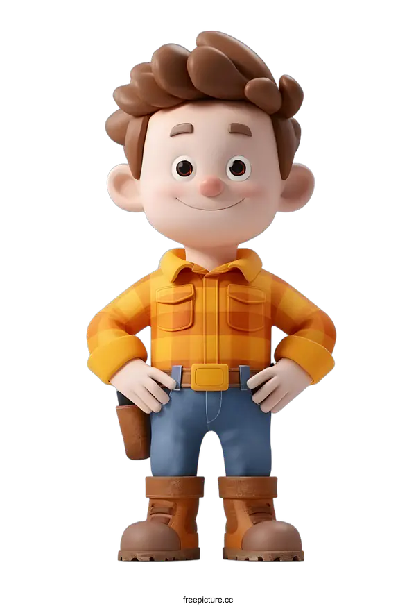 [Transparent Background PNG]Confident Cartoon Boy Ready to Work